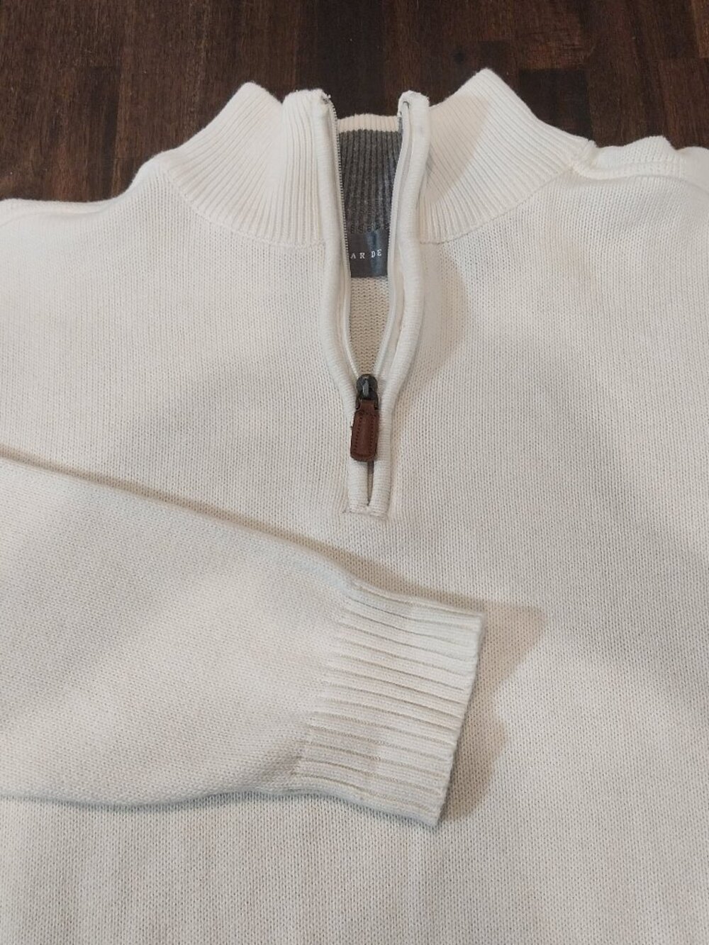 Oscar de la Renta Designer Sweater Mens XL Cream Quarter Zip Cotton Mock Neck